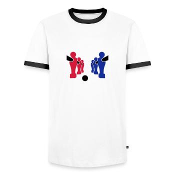 Tischkicker - Männer Kontrast-T-Shirt - Weiß/Schwarz - Vorne - AI Model Female 172 light (172cm) & AI Model Male 178 dark (178cm)