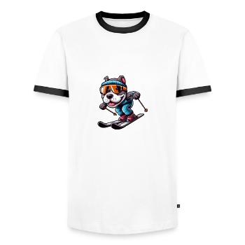 Pitbull chien skieur sports d’hiver plaisir - T-shirt contrasté Homme - blanc/noir - Devant - AI Model Female 172 light (172cm) & AI Model Male 178 dark (178cm)