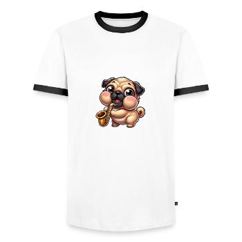 mignon carlin saxophone musicien dessin animé jazz - T-shirt contrasté Homme - blanc/noir - Devant - AI Model Female 172 light (172cm) & AI Model Male 178 dark (178cm)