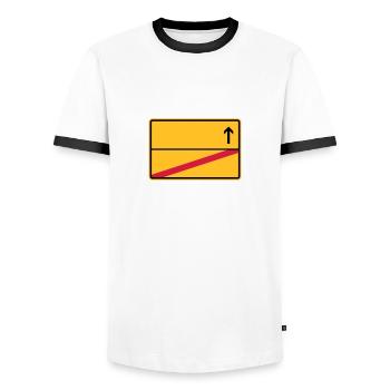 Stadtschild, Ausfahrt - Männer Kontrast-T-Shirt - Weiß/Schwarz - Vorne - AI Model Female 172 light (172cm) & AI Model Male 178 dark (178cm)