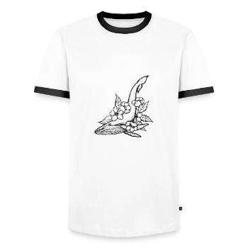 Blue whale and flowers - Men's Ringer Shirt - white/black - Front - AI Model Female 172 light (172cm) & AI Model Male 178 dark (178cm)