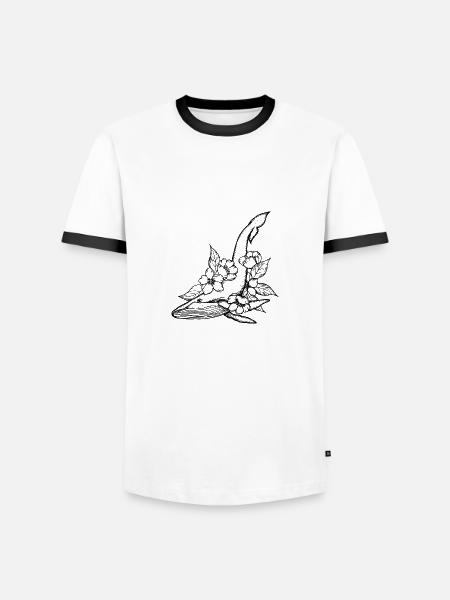 Blauwal und Blumen - Männer Kontrast-T-Shirt - Weiß/Schwarz