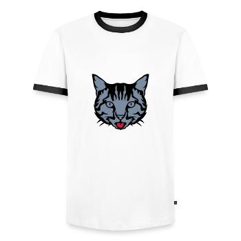 chat tire langue animal domestique 12 - T-shirt contrasté Homme - blanc/noir - Devant - AI Model Female 172 light (172cm) & AI Model Male 178 dark (178cm)