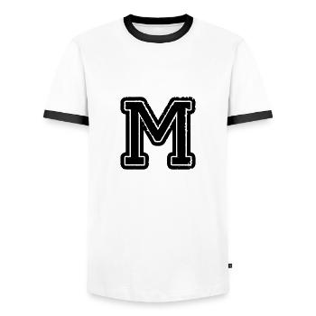 buchstabe M - Männer Kontrast-T-Shirt - Weiß/Schwarz - Vorne - AI Model Female 172 light (172cm) & AI Model Male 178 dark (178cm)