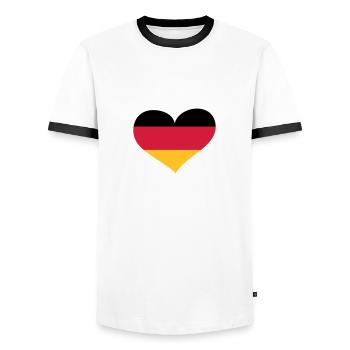 Deutschland Herz; Heart Germany - Männer Kontrast-T-Shirt - Weiß/Schwarz - Vorne - AI Model Female 172 light (172cm) & AI Model Male 178 dark (178cm)