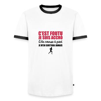c'est foutu je suis accro a la course à pied - T-shirt contrasté Homme - blanc/noir - Devant - AI Model Female 172 light (172cm) & AI Model Male 178 dark (178cm)