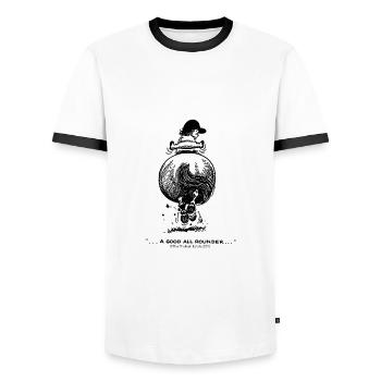 PonyGalopp Thelwell Cartoon - Men's Ringer Shirt - white/black - Front - AI Model Female 172 light (172cm) & AI Model Male 178 dark (178cm)