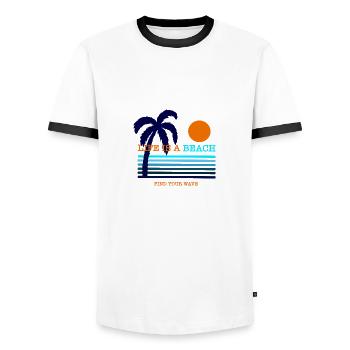 Life is a beach, find your wave - Männer Kontrast-T-Shirt - Weiß/Schwarz - Vorne - AI Model Female 172 light (172cm) & AI Model Male 178 dark (178cm)