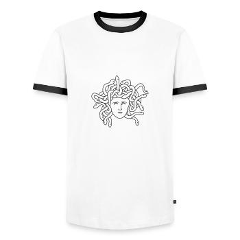 medusa face - Men's Ringer Shirt - white/black - Front - AI Model Female 172 light (172cm) & AI Model Male 178 dark (178cm)