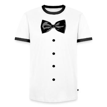 tenue nœud - T-shirt contrasté Homme - blanc/noir - Devant - AI Model Female 172 light (172cm) & AI Model Male 178 dark (178cm)