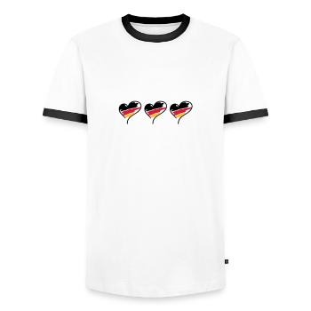 Deutschland,3,drei,Herzen - Männer Kontrast-T-Shirt - Weiß/Schwarz - Vorne - AI Model Female 172 light (172cm) & AI Model Male 178 dark (178cm)