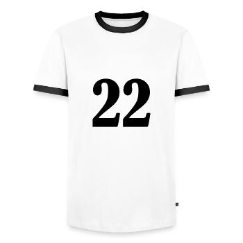 22 - Men's Ringer Shirt - white/black - Front - AI Model Female 172 light (172cm) & AI Model Male 178 dark (178cm)
