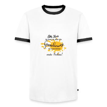 Der Lack ist zwar ab, aber die Grundierung ... - Männer Kontrast-T-Shirt - Weiß/Schwarz - Vorne - AI Model Female 172 light (172cm) & AI Model Male 178 dark (178cm)