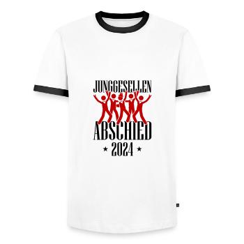 Junggesellenabschied 2024 - Männer Kontrast-T-Shirt - Weiß/Schwarz - Vorne - AI Model Female 172 light (172cm) & AI Model Male 178 dark (178cm)