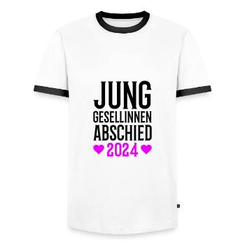 Hen party 2024 - Men's Ringer Shirt - white/black - Front - AI Model Female 172 light (172cm) & AI Model Male 178 dark (178cm)