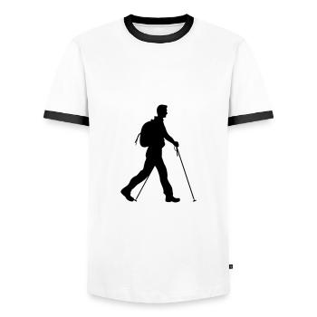 Nordic Walking Sport Silhouette - Men's Ringer Shirt - white/black - Front - AI Model Female 172 light (172cm) & AI Model Male 178 dark (178cm)