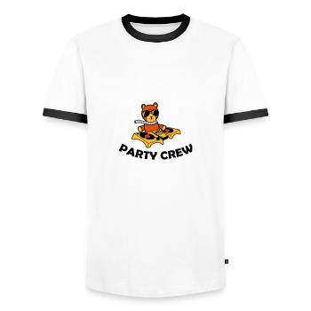party crew - Men's Ringer Shirt - white/black - Front - AI Model Female 172 light (172cm) & AI Model Male 178 dark (178cm)
