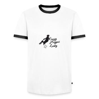 Verrückte Elster Vogeldame - Männer Kontrast-T-Shirt - Weiß/Schwarz - Vorne - AI Model Female 172 light (172cm) & AI Model Male 178 dark (178cm)