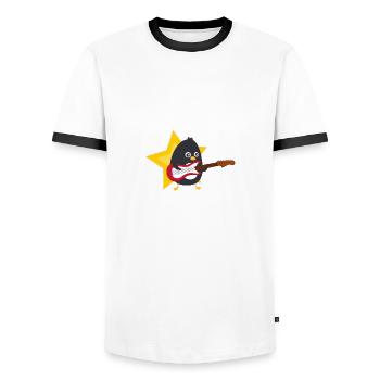 Penguin playing guitare - Men's Ringer Shirt - white/black - Front - AI Model Female 172 light (172cm) & AI Model Male 178 dark (178cm)