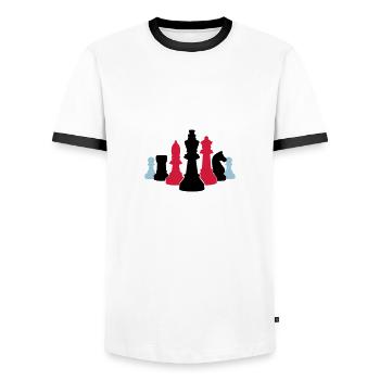 schach 002 - Männer Kontrast-T-Shirt - Weiß/Schwarz - Vorne - AI Model Female 172 light (172cm) & AI Model Male 178 dark (178cm)