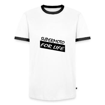 SUPERMOTO POUR LA VIE - T-shirt contrasté Homme - blanc/noir - Devant - AI Model Female 172 light (172cm) & AI Model Male 178 dark (178cm)