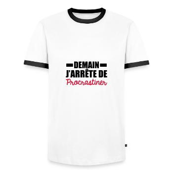 demain j'arrête de procrastiner - T-shirt contrasté Homme - blanc/noir - Devant - AI Model Female 172 light (172cm) & AI Model Male 178 dark (178cm)