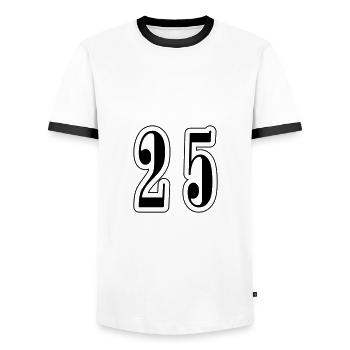 25 Zahl symbol - Männer Kontrast-T-Shirt - Weiß/Schwarz - Vorne - AI Model Female 172 light (172cm) & AI Model Male 178 dark (178cm)
