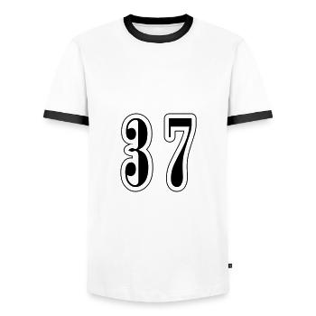 37 Symbole numérique - T-shirt contrasté Homme - blanc/noir - Devant - AI Model Female 172 light (172cm) & AI Model Male 178 dark (178cm)
