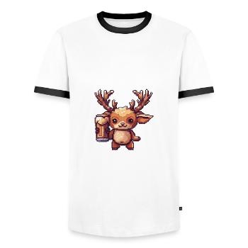 Cerf Bière Pixel - T-shirt contrasté Homme - blanc/noir - Devant - AI Model Female 172 light (172cm) & AI Model Male 178 dark (178cm)