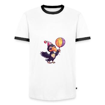 Harpy Bird Birthday Comic - Men's Ringer Shirt - white/black - Front - AI Model Female 172 light (172cm) & AI Model Male 178 dark (178cm)