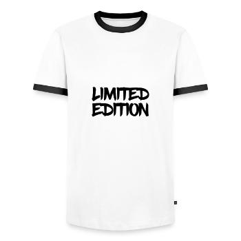 limited edition 01 - Men's Ringer Shirt - white/black - Front - AI Model Female 172 light (172cm) & AI Model Male 178 dark (178cm)