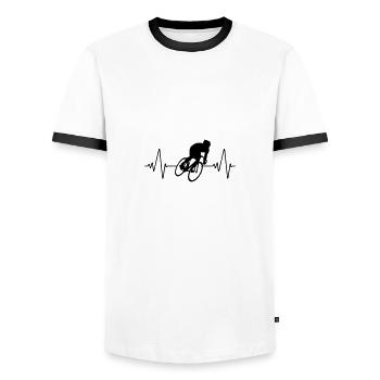 Bicycle heartbeat Heartbeat bike wheel - Men's Ringer Shirt - white/black - Front - AI Model Female 172 light (172cm) & AI Model Male 178 dark (178cm)