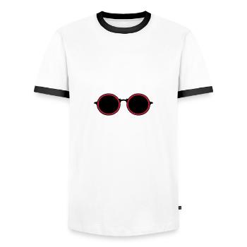 runde Sonnenbrille 812 - Männer Kontrast-T-Shirt - Weiß/Schwarz - Vorne - AI Model Female 172 light (172cm) & AI Model Male 178 dark (178cm)