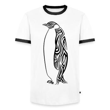 Penguin Tribal Tattoo - Men's Ringer Shirt - white/black - Front - AI Model Female 172 light (172cm) & AI Model Male 178 dark (178cm)
