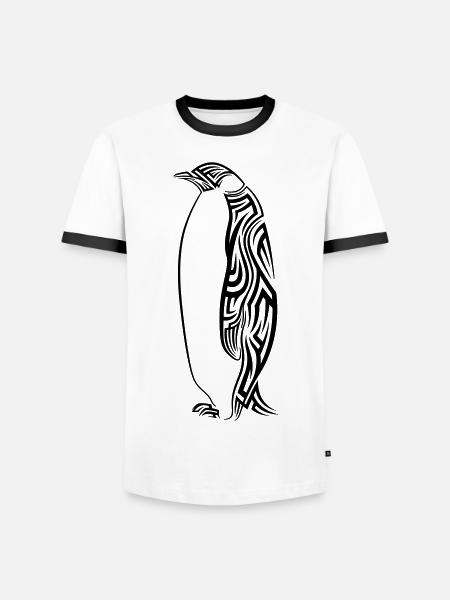Pinguin Tribal Tattoo - Männer Kontrast-T-Shirt - Weiß/Schwarz