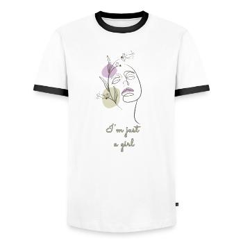 I'm just a girl - Men's Ringer Shirt - white/black - Front - AI Model Female 172 light (172cm) & AI Model Male 178 dark (178cm)