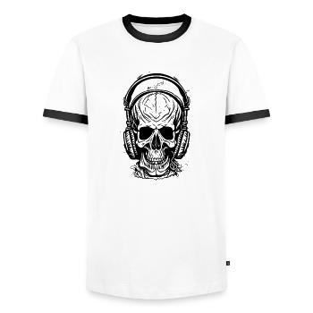 Skull with headphones - Men's Ringer Shirt - white/black - Front - AI Model Female 172 light (172cm) & AI Model Male 178 dark (178cm)