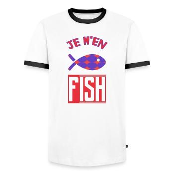JE M'EN FISH. POISSON - T-shirt contrasté Homme - blanc/noir - Devant - AI Model Female 172 light (172cm) & AI Model Male 178 dark (178cm)