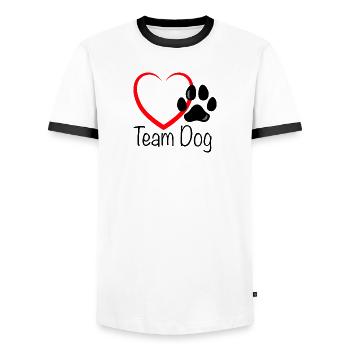 Team Dog Herz - Männer Kontrast-T-Shirt - Weiß/Schwarz - Vorne - AI Model Female 172 light (172cm) & AI Model Male 178 dark (178cm)