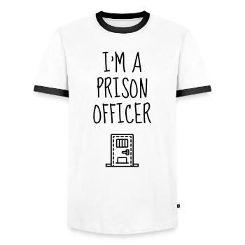 Prison guard Gefängnis Wärter Gardien de Prison - Men's Ringer Shirt - white/black - Front - AI Model Female 172 light (172cm) & AI Model Male 178 dark (178cm)