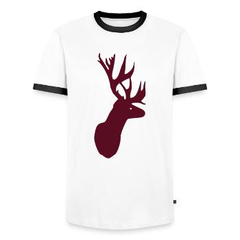 Deer Head - Antler - Hunter - Men's Ringer Shirt - white/black - Front - AI Model Female 172 light (172cm) & AI Model Male 178 dark (178cm)