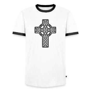 Keltisches Kreuz - Männer Kontrast-T-Shirt - Weiß/Schwarz - Vorne - AI Model Female 172 light (172cm) & AI Model Male 178 dark (178cm)