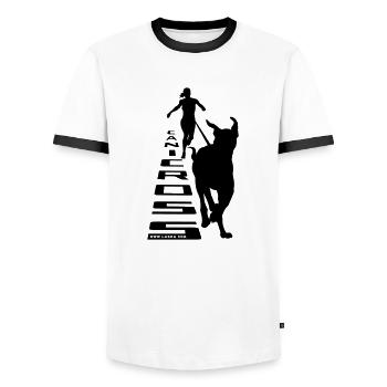 Canicross - Männer Kontrast-T-Shirt - Weiß/Schwarz - Vorne - AI Model Female 172 light (172cm) & AI Model Male 178 dark (178cm)