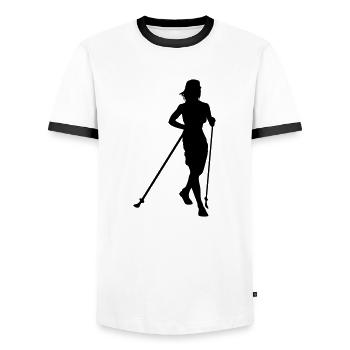 Marche nordique des femmes - T-shirt contrasté Homme - blanc/noir - Devant - AI Model Female 172 light (172cm) & AI Model Male 178 dark (178cm)