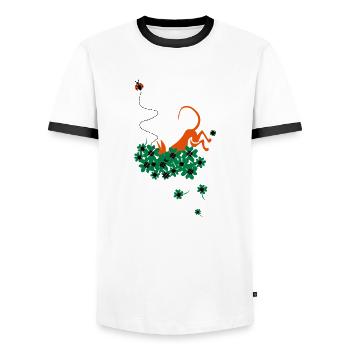 gluck bringer - Men's Ringer Shirt - white/black - Front - AI Model Female 172 light (172cm) & AI Model Male 178 dark (178cm)