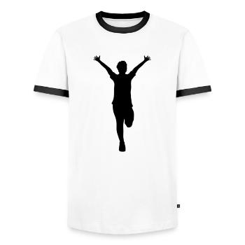 rennen schnell marathon marathonlauf sport laufen - Männer Kontrast-T-Shirt - Weiß/Schwarz - Vorne - AI Model Female 172 light (172cm) & AI Model Male 178 dark (178cm)