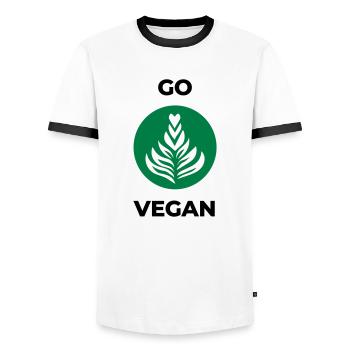 go vegan - Men's Ringer Shirt - white/black - Front - AI Model Female 172 light (172cm) & AI Model Male 178 dark (178cm)