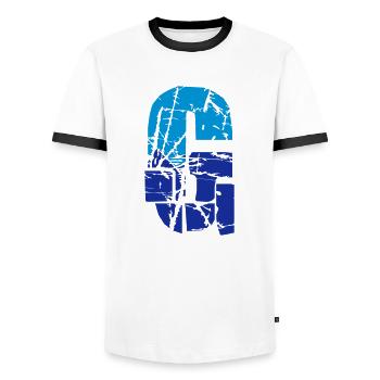 G Letter - Men's Ringer Shirt - white/black - Front - AI Model Female 172 light (172cm) & AI Model Male 178 dark (178cm)