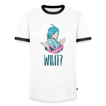 what manga - Men's Ringer Shirt - white/black - Front - AI Model Female 172 light (172cm) & AI Model Male 178 dark (178cm)