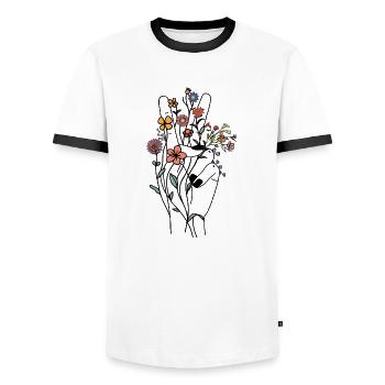 Peace hand Design / Peace Sign - Men's Ringer Shirt - white/black - Front - AI Model Female 172 light (172cm) & AI Model Male 178 dark (178cm)